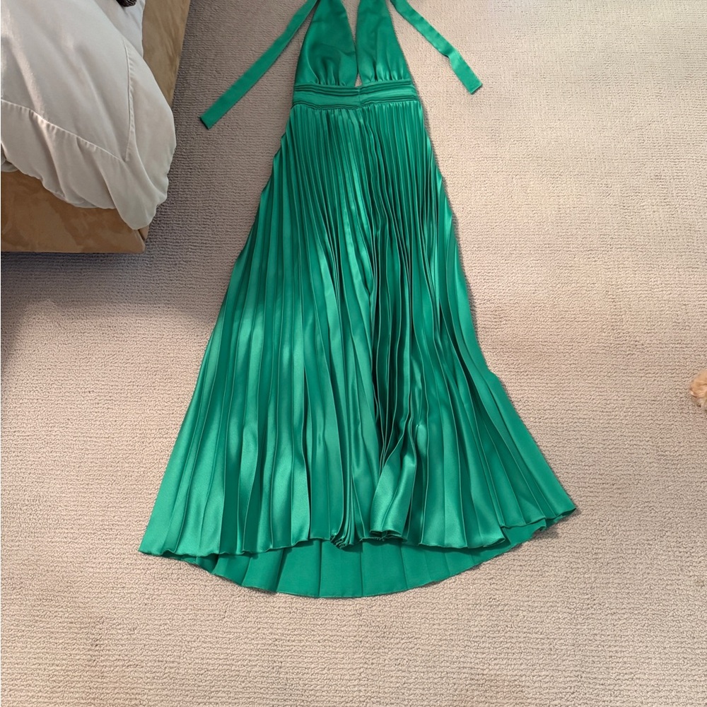 Dixie Halston Plunge Halter Pleated Dress